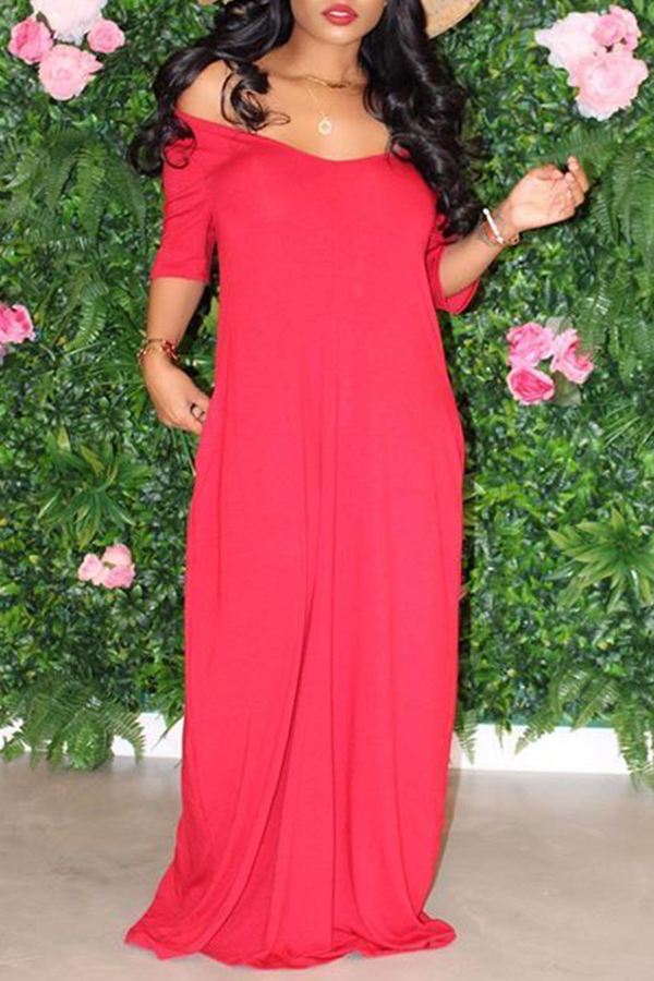 

Lovely Casual Basic Red Maxi Dress