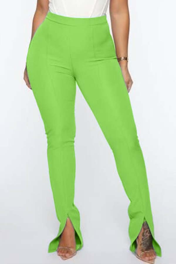 

Lovely Casual Front Slit Green Pants
