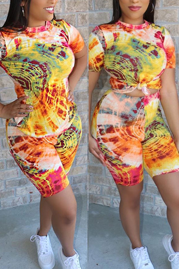 

Lovely Leisure Print Yellow Two-piece Shorts Set