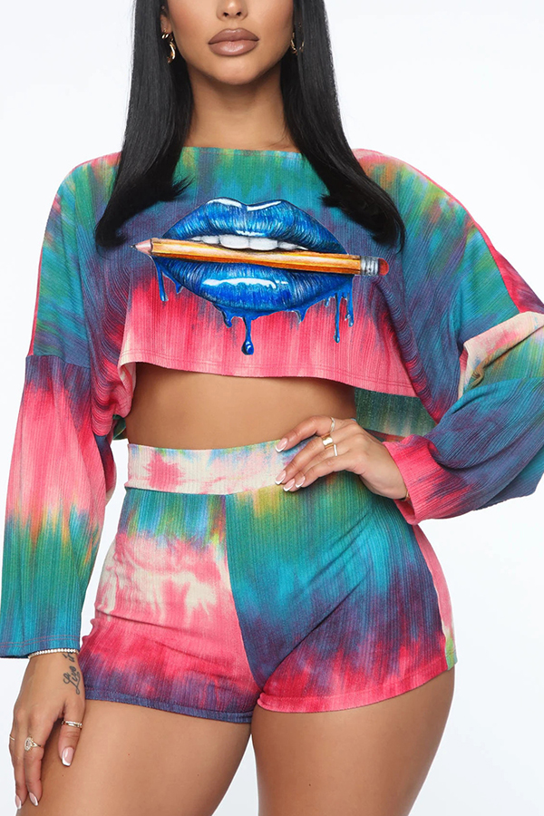 

Lovely Trendy Tie-dye Multicolor Two-piece Shorts Set, Multi