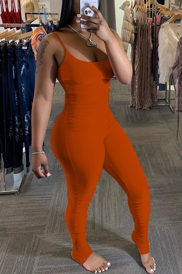 

Lovely Trendy Fold Design Jacinth One-piece Jumpsuit