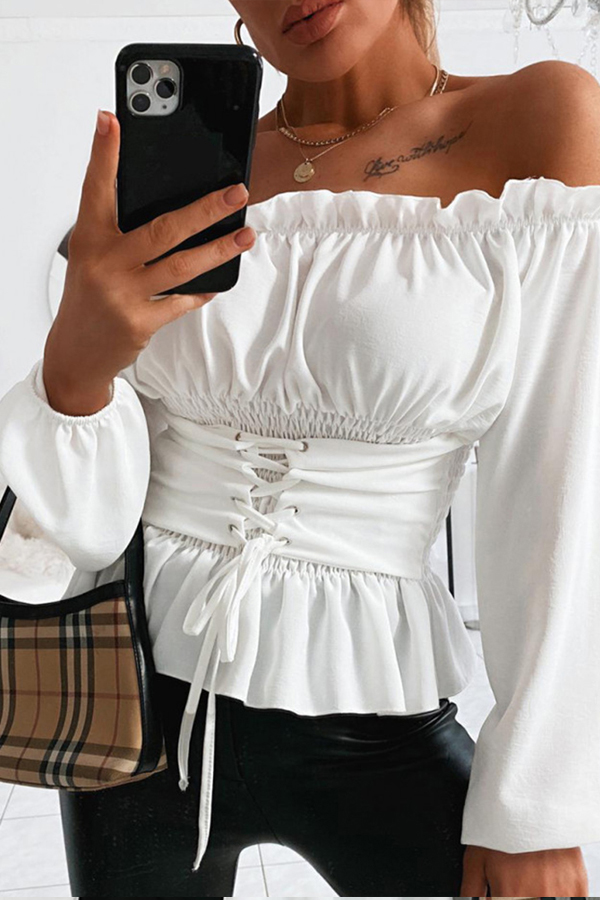 

Lovely Trendy Bandage Design White Blouse