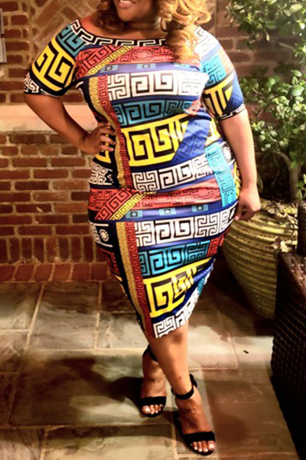 

Lovely Casual Print Multicolor Knee Length Plus Size Dress, Multi