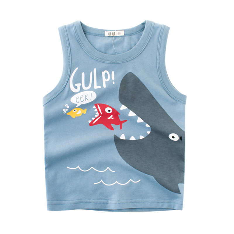 

Lovely Leisure O Neck Cartoon Print Blue Boy Tank Top