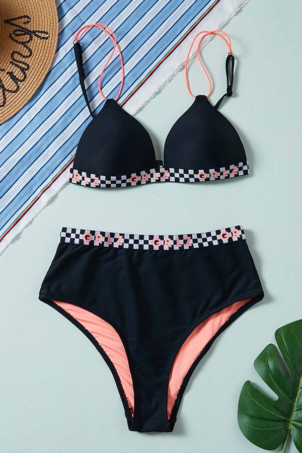 

Lovely Patchwork Black Two-piece Swimsuit