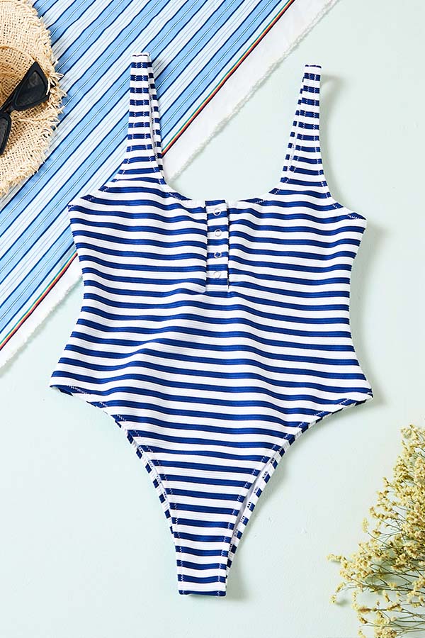 

Lovely Striped Blue Two-piece Swimsuit, Blue stripe