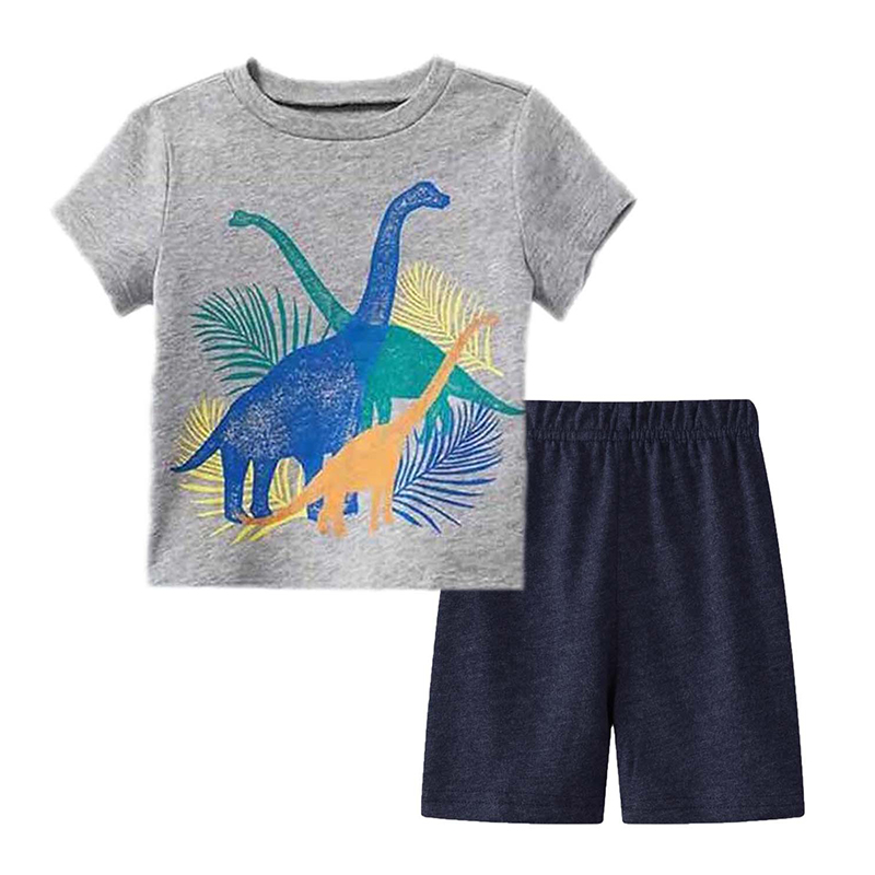 

Lovely Leisure O Neck Cartoon Print Grey Boy Two-piece Shorts Set