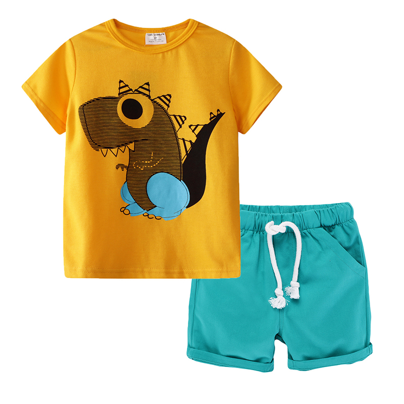 

Lovely Leisure O Neck Cartoon Print Baby Blue Boy Two-piece Shorts Set