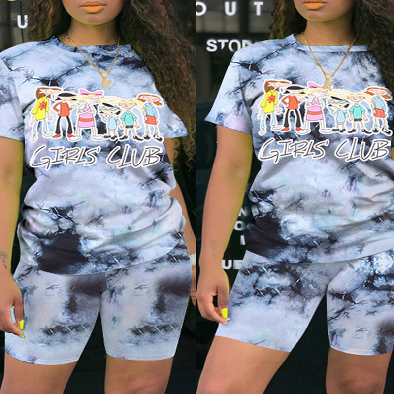 

Lovely Casual Cartoon Print Grey Plus Size Two-piece Shorts Set