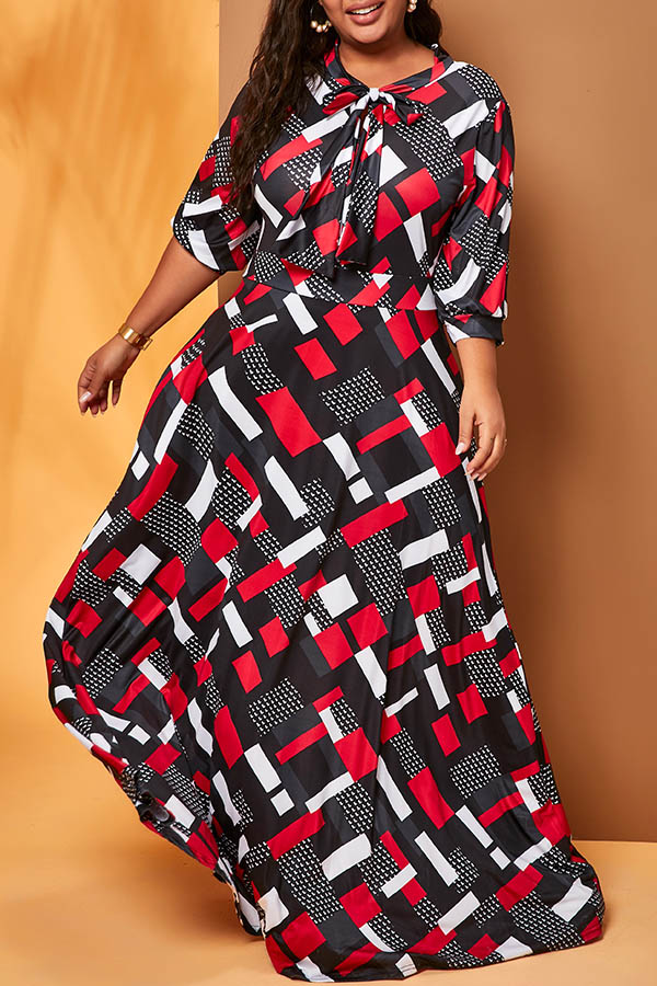 

Lovely Trendy Print Red Maxi Plus Size Dress