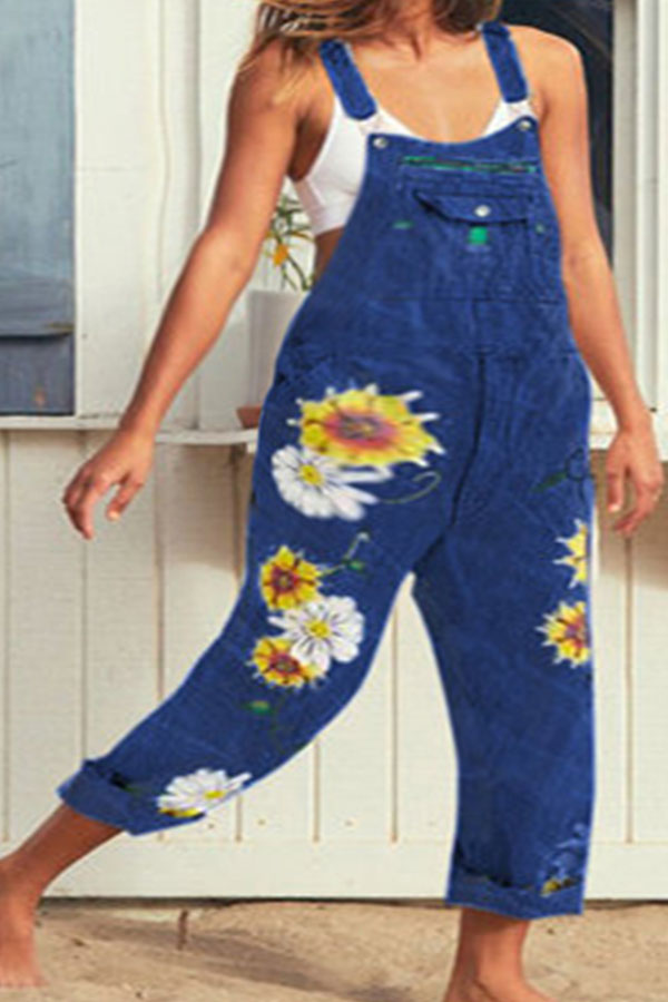 

Lovely Stylish Print Deep Blue Plus Size One-piece Jumpsuit