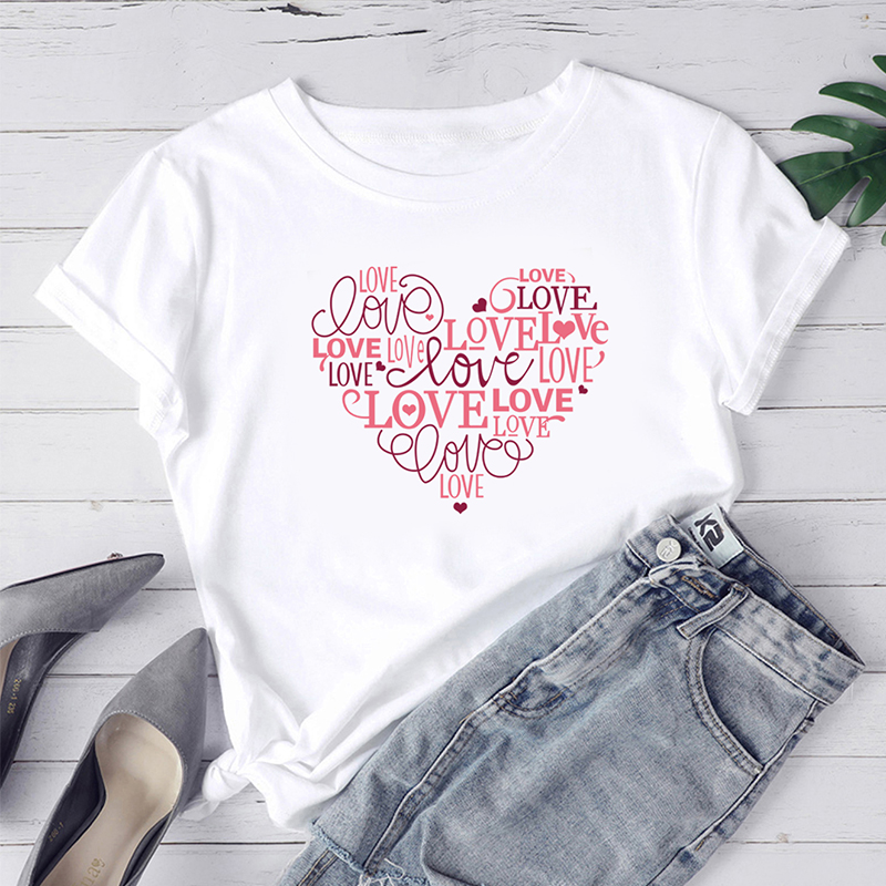 

Lovely :Casual O Neck Letter Print White T-shirt