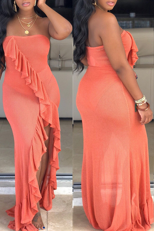 

Lovely Trendy Flounce Design Jacinth Maxi Dress