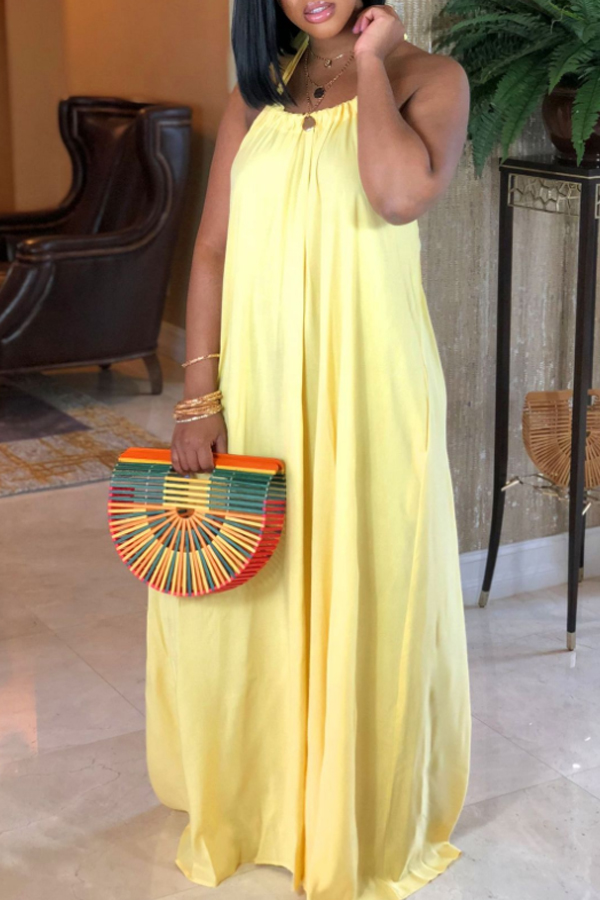 

Lovely Casual Loose Yellow Maxi Dress