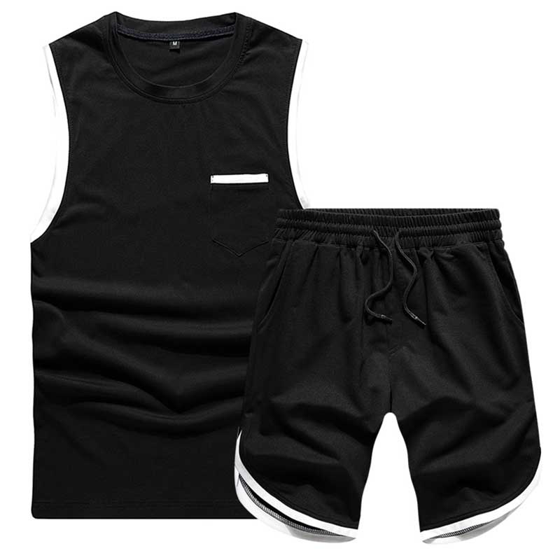 

Lovely Sportswear Patchwork Black Two-piece Shorts Set