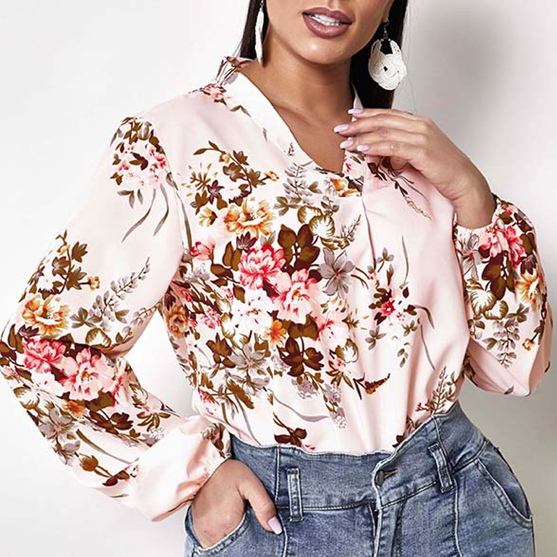 

Lovely Leisure V Neck Print Pink Blouse