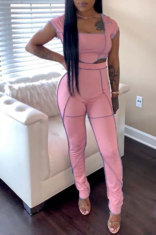 

Lovely Trendy Patchwork Pink Two-piece Pants Set