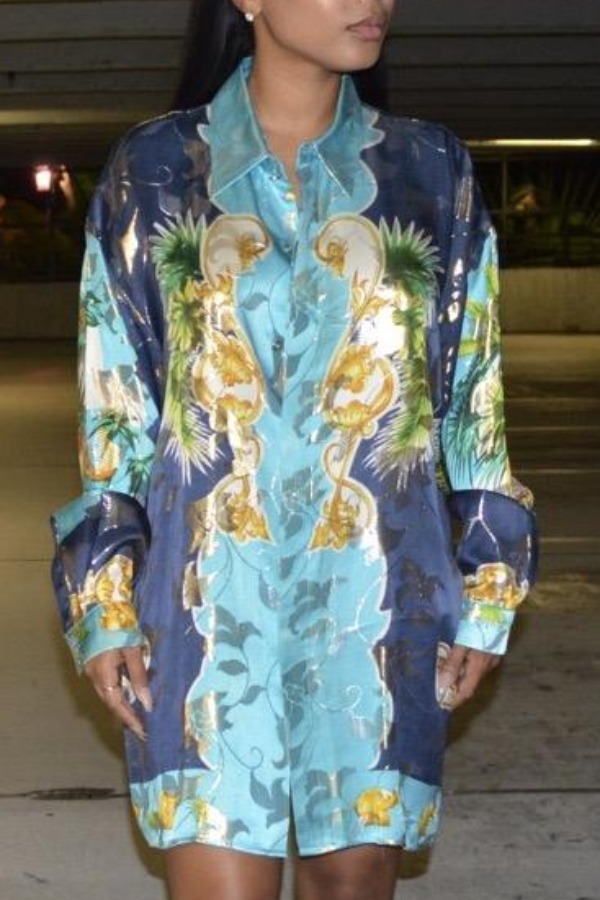 

Lovely Trendy Print Blue Knee Length Dress