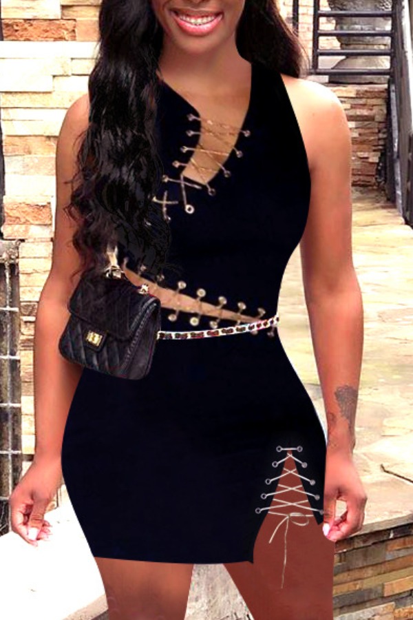

Lovely Sexy Bandage Design Black Mini Dress