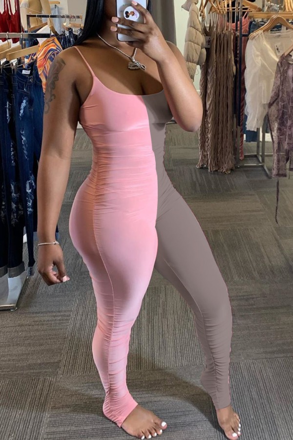 

Lovely Stylish Patchwork Pink One-piece Jumpsuit