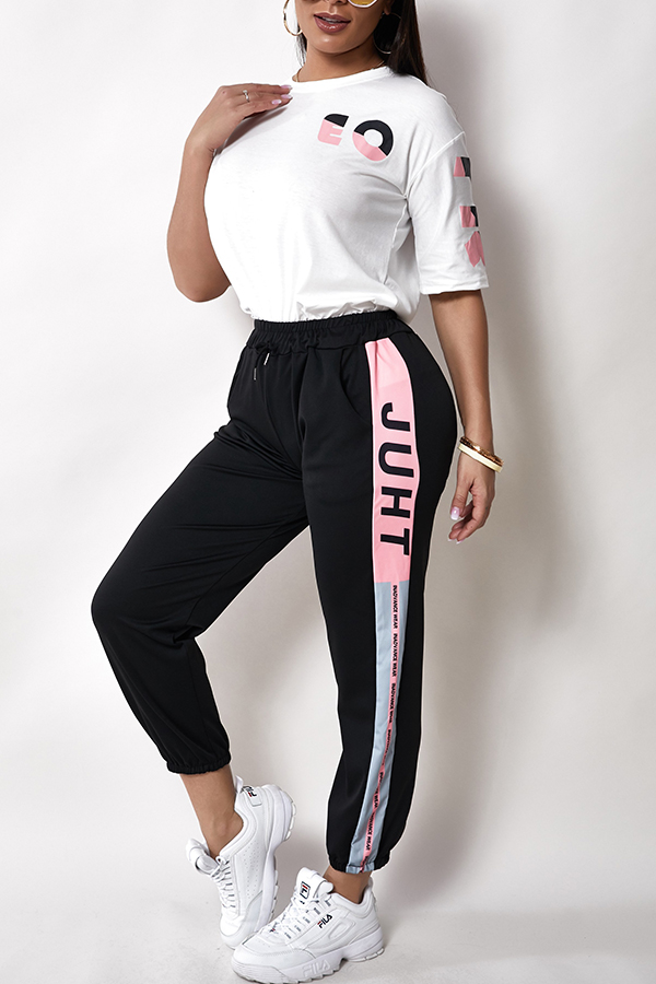 

Lovely Casual Patchwork White Two-piece Pants Set