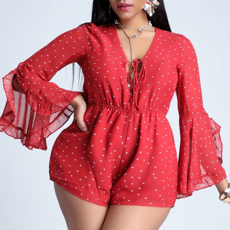 

Lovely Trendy Dot Print Wine Red One-piece Romper