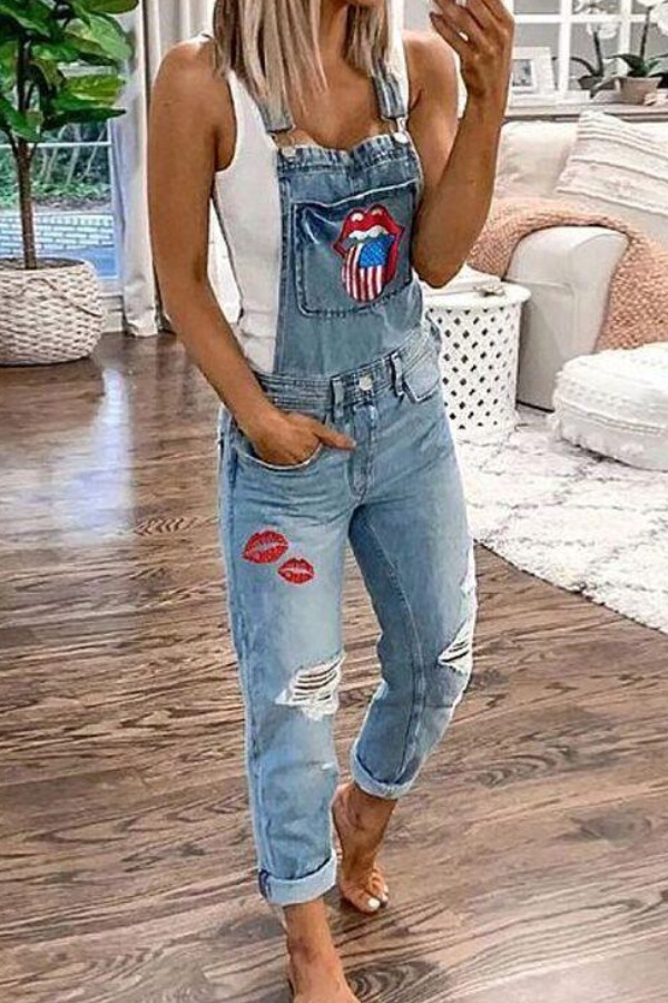 

Lovely Stylish Broken Holes Baby Blue One-piece Jumpsuit