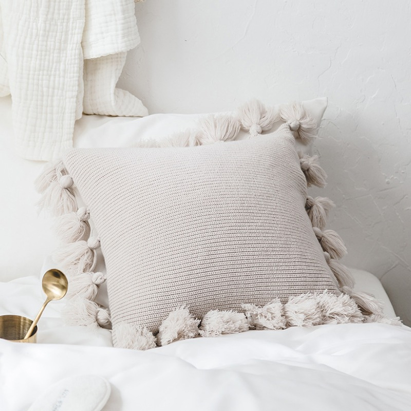 

Lovely Trendy Tassel Design Beige Decorative Pillow Case