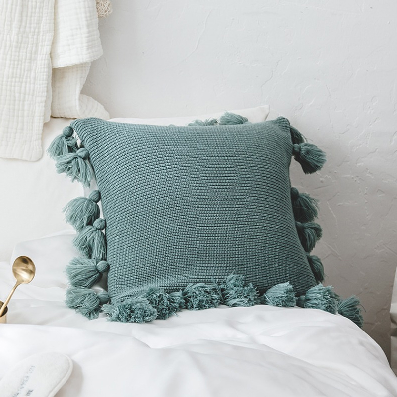 

Lovely Trendy Tassel Design Green Decorative Pillow Case