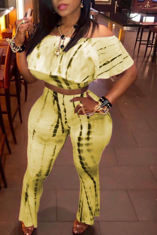 

Lovely Leisure Print Yellow Plus Size Two-piece Pants Set