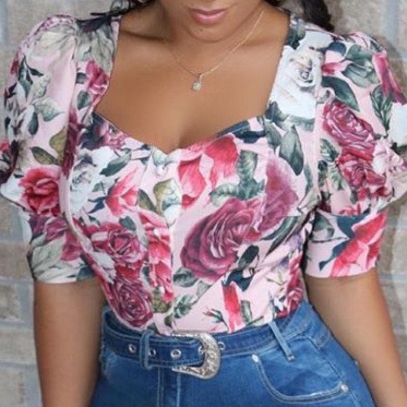 

Lovely Sweet Floral Print Multicolor Blouse, Multi