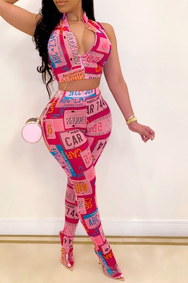

LW Trendy Print Pink Two-piece Pants Set