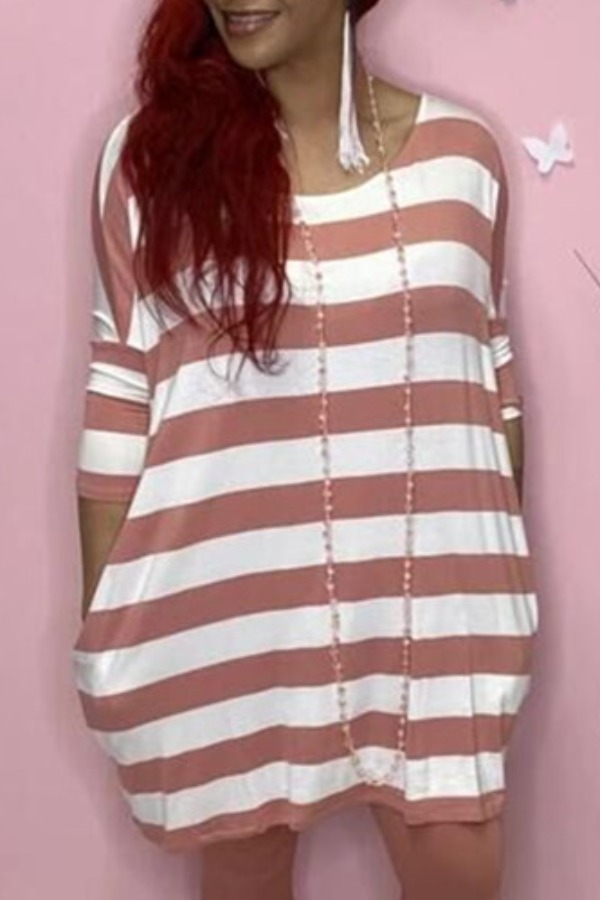

Lovely Casual Striped Pink Mini Dress