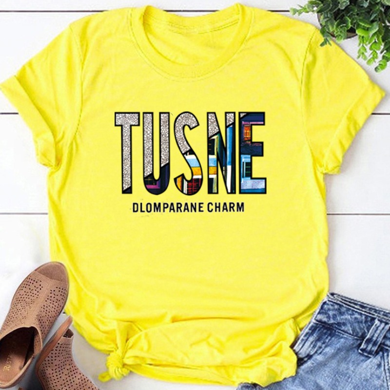 

Lovely Leisure O Neck Letter Yellow T-shirt
