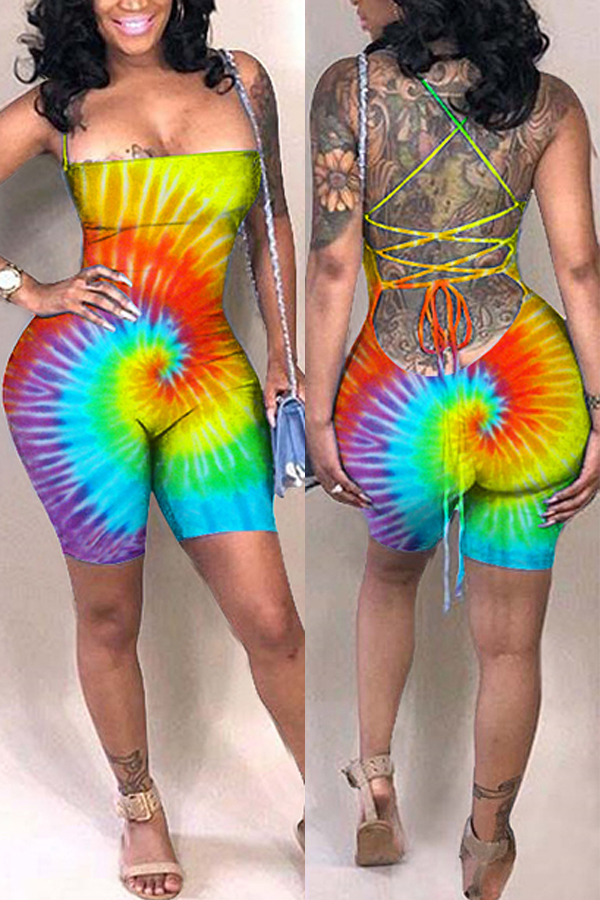 

Lovely Trendy Tie-dye Yellow One-piece Romper
