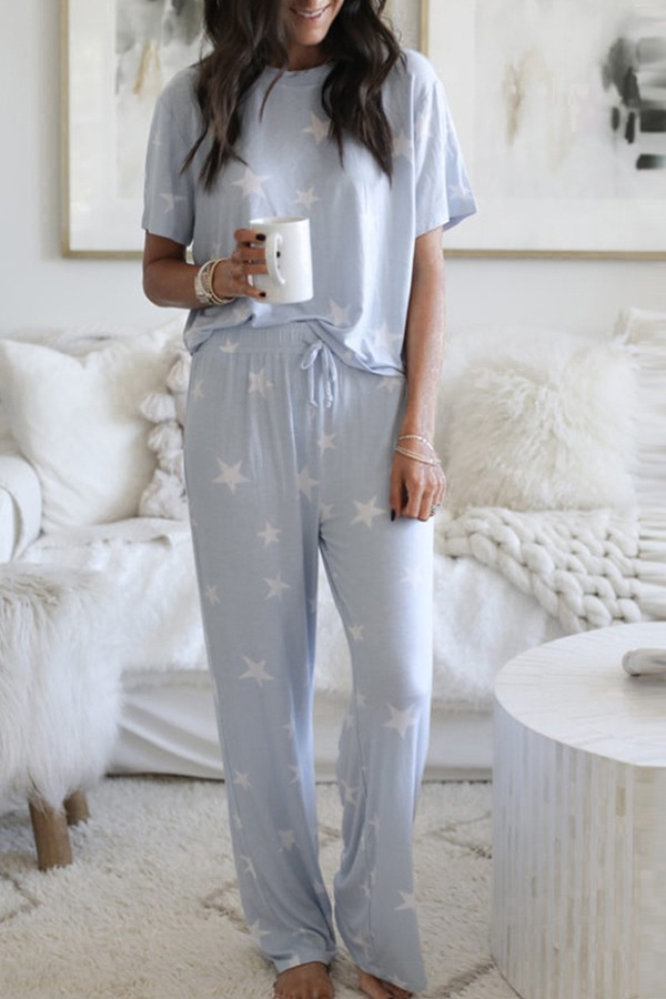

Lovely Leisure Print Baby Blue Loungewear