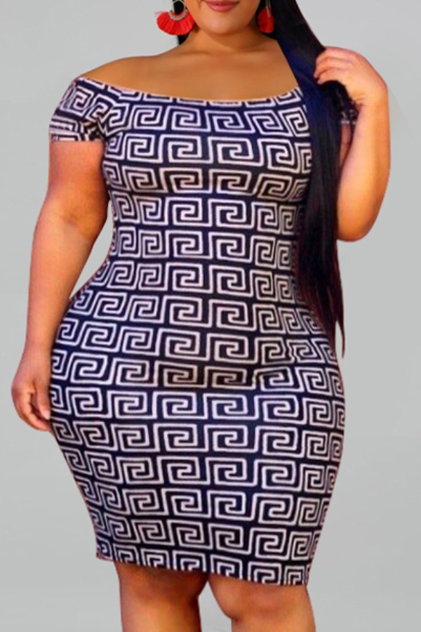 

Lovely Casual Print Black Knee Length Plus Size Dress