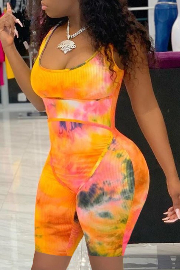 

Lovely Trendy Tie-dye Orange One-piece Romper