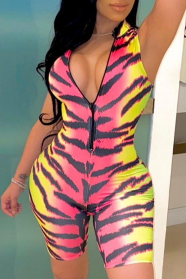 

Lovely Trendy Print Rose Red One-piece Romper