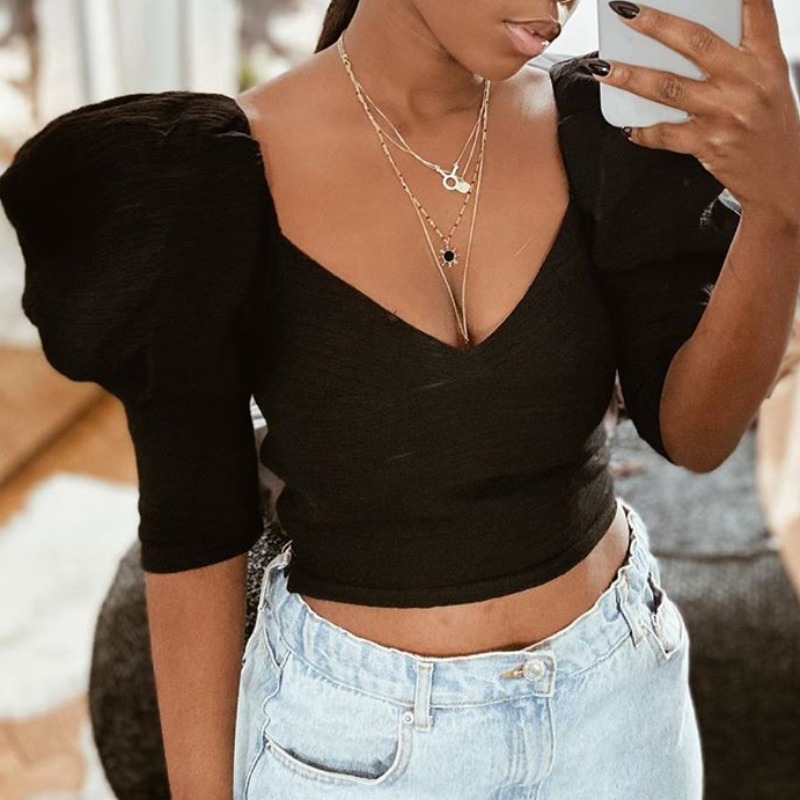 

Lovely Trendy Fold Design Black Blouse