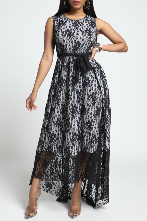 

Lovely Trendy Asymmetrical Print Black Maxi Dress
