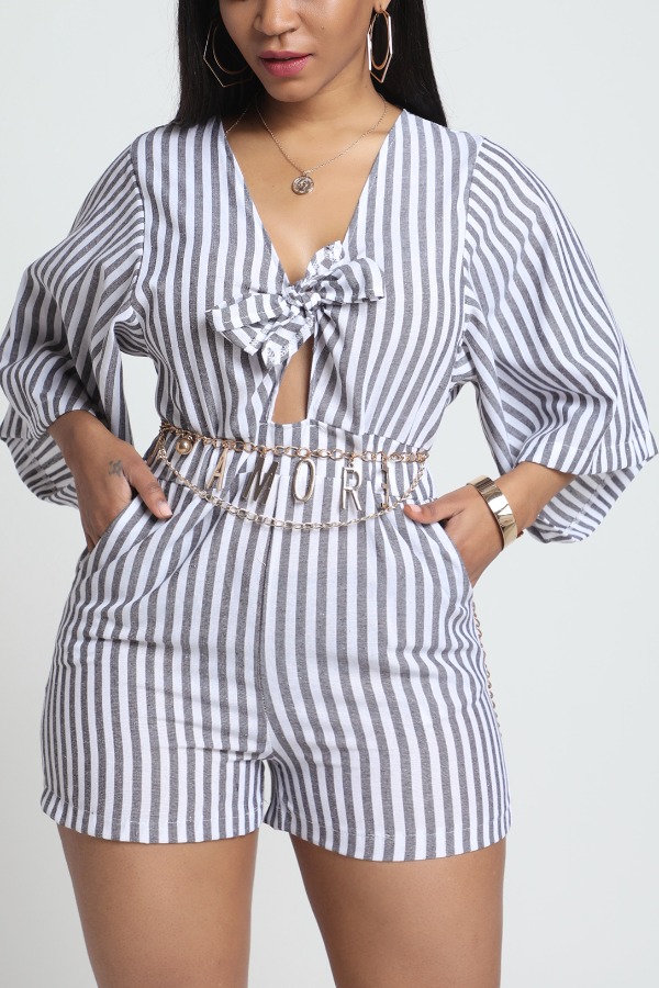 

Lovely Trendy Striped White One-piece Romper