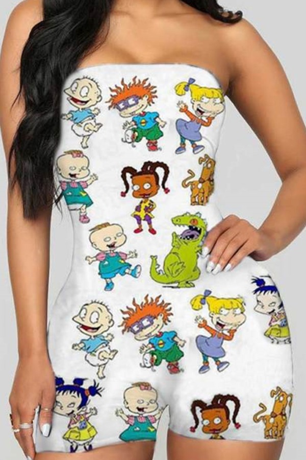 

Lovely Casual Cartoon Print White One-piece Romper