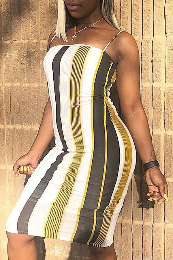 

Lovely Trendy Striped Multicolor Knee Length Dress, Multicolor stripe