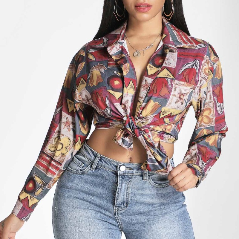 

Lovely Trendy V Neck Print Multicolor Shirt, Multi