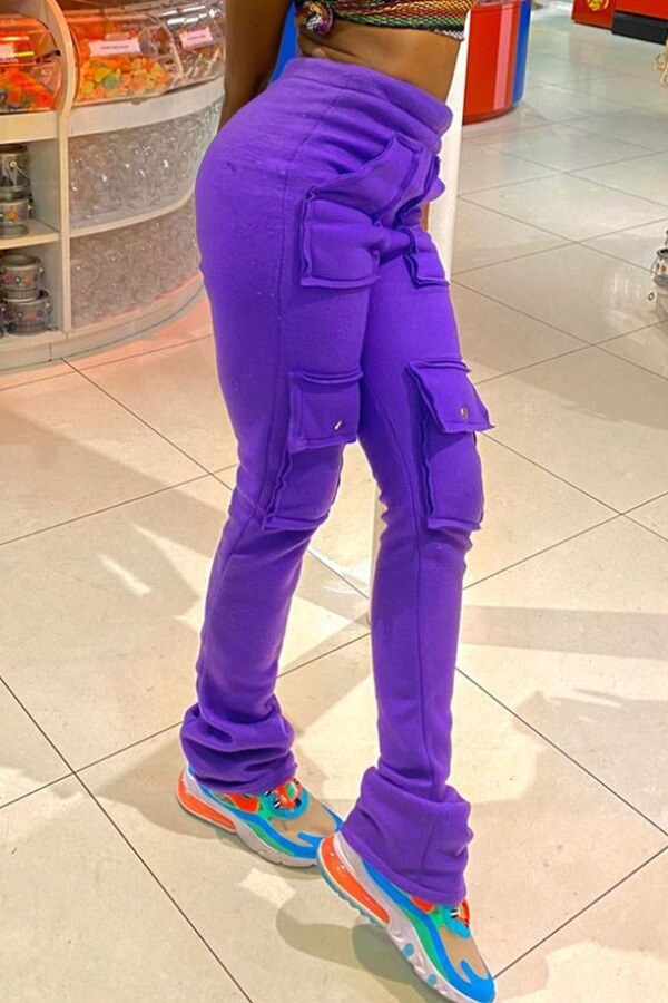 

Lovely Stylish Pocket Patched Purple Pants