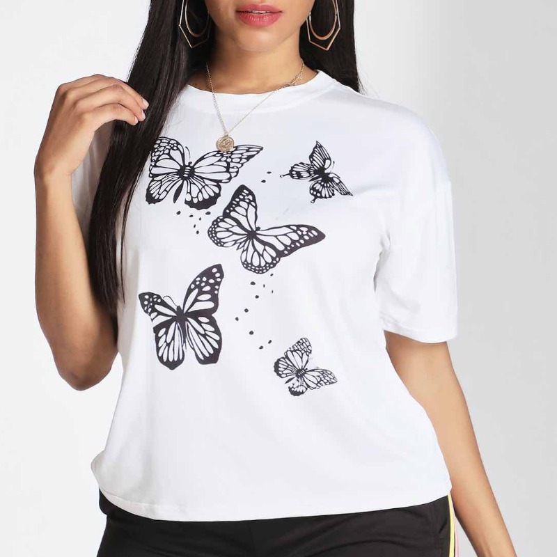 Lovely Casual Butterfly Print White T-shirt