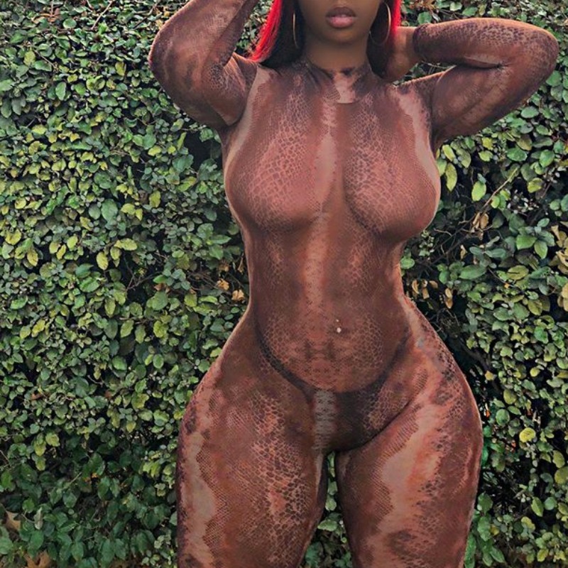 

Lovely Sexy Print Dark Coffee Plus Size One-piece Jumpsuit