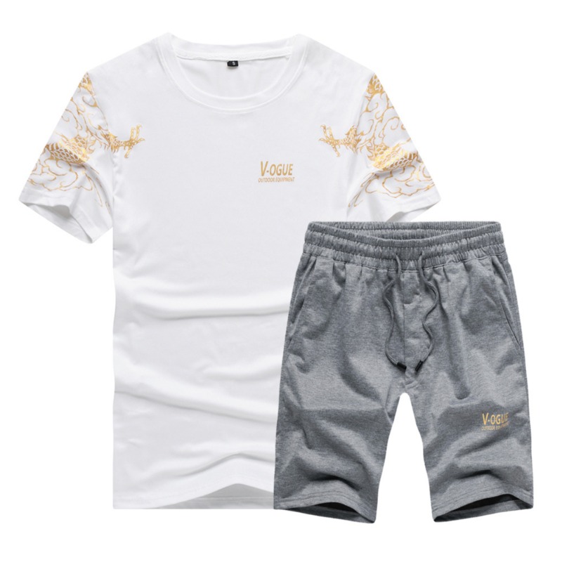 

Men Lovely Sportswear Print White Two-piece Shorts Set