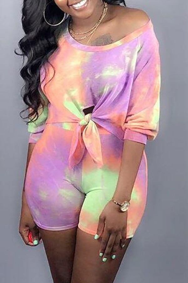 

Lovely Casual Tie-dye Purple Plus Size Two-piece Shorts Set